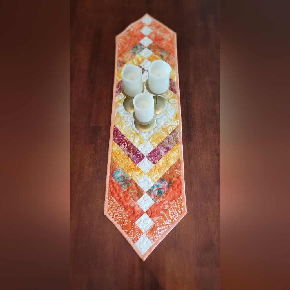 Tangerine Treasure! NEW HANDMADE Quilted Batik Table Runner - 12" X 46" - Picture 1 of 10